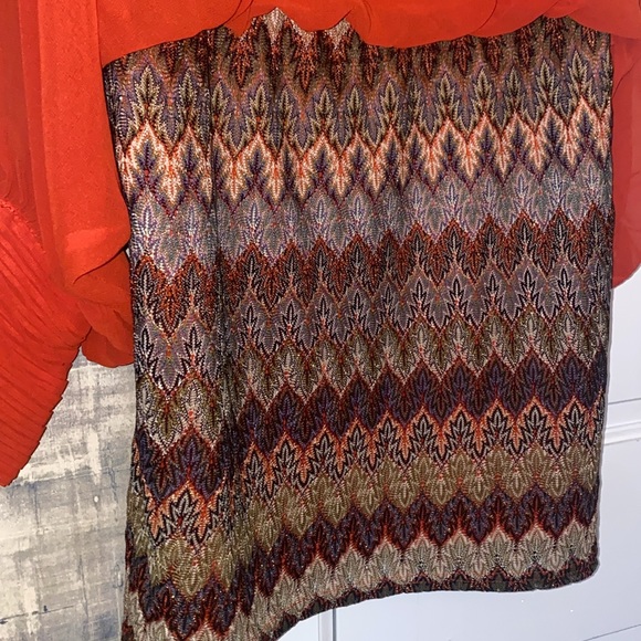Orange Cold Shoulder Top with Patterned Skirt - Picture 7 of 8